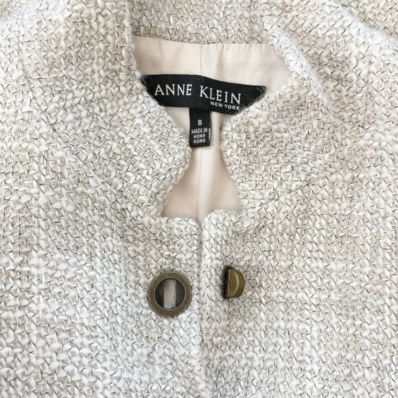 Anne Klein Cream Wool Tweed Layered Hem Cuffs Blazer Jacket Modern Business 8 - Picture 4 of 4